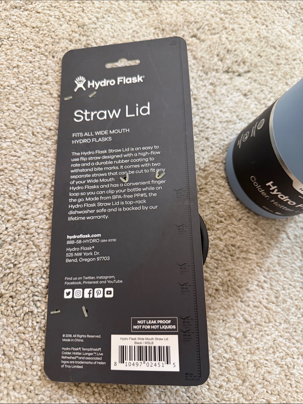 32 ounce Hydro Flask Wide Mouth Water Bottle in Rain w/Straw Lid and Straws. - Picture 4 of 6